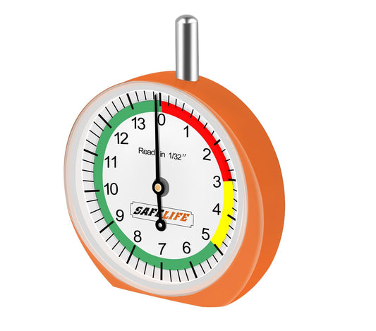 SAFELIFE Tire Tread Depth Gauge, Dial Type Tire Depth Gauge with Color Coded Reads in 1/32" Tread Depth Gauge Professional for Motorcycle, Car,Truck and Bus