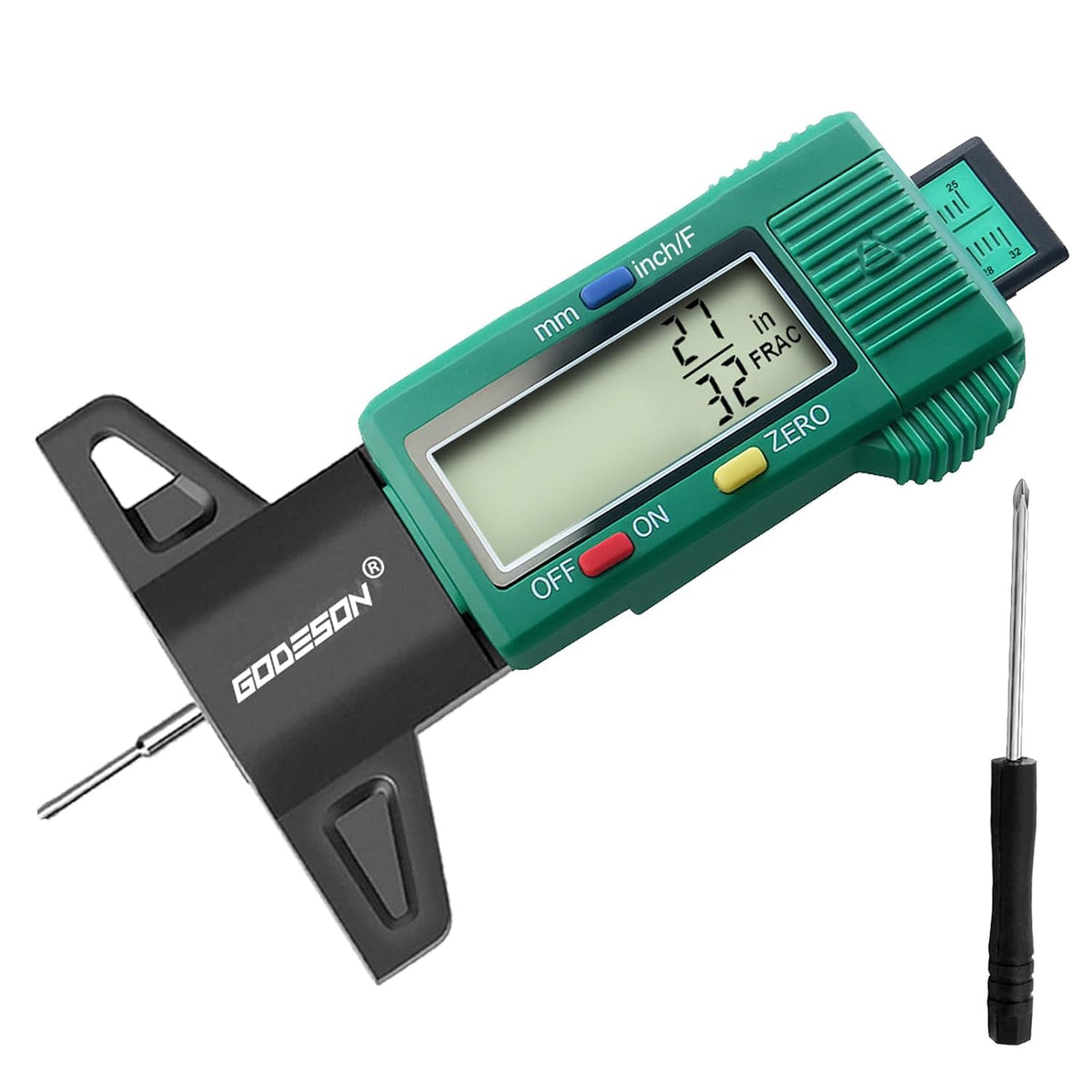 GODESON Tire Tread Depth Gauge, Digital Tire Tread Depth Gauge with 3 Modes-Fractional Inch, Decimal Inch and Millimeter, Tire Depth Gauge for Motorcycles, Cars, SUV, Easy to Read Tread Depth Gauge