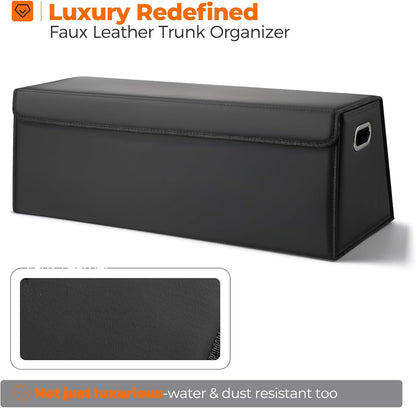 Fyzeoty Car Organizers for Trunk for Suv Sedan, Leather Storage Box,Magnetic Lid,Collapsible and Adjustable,16.5 inches