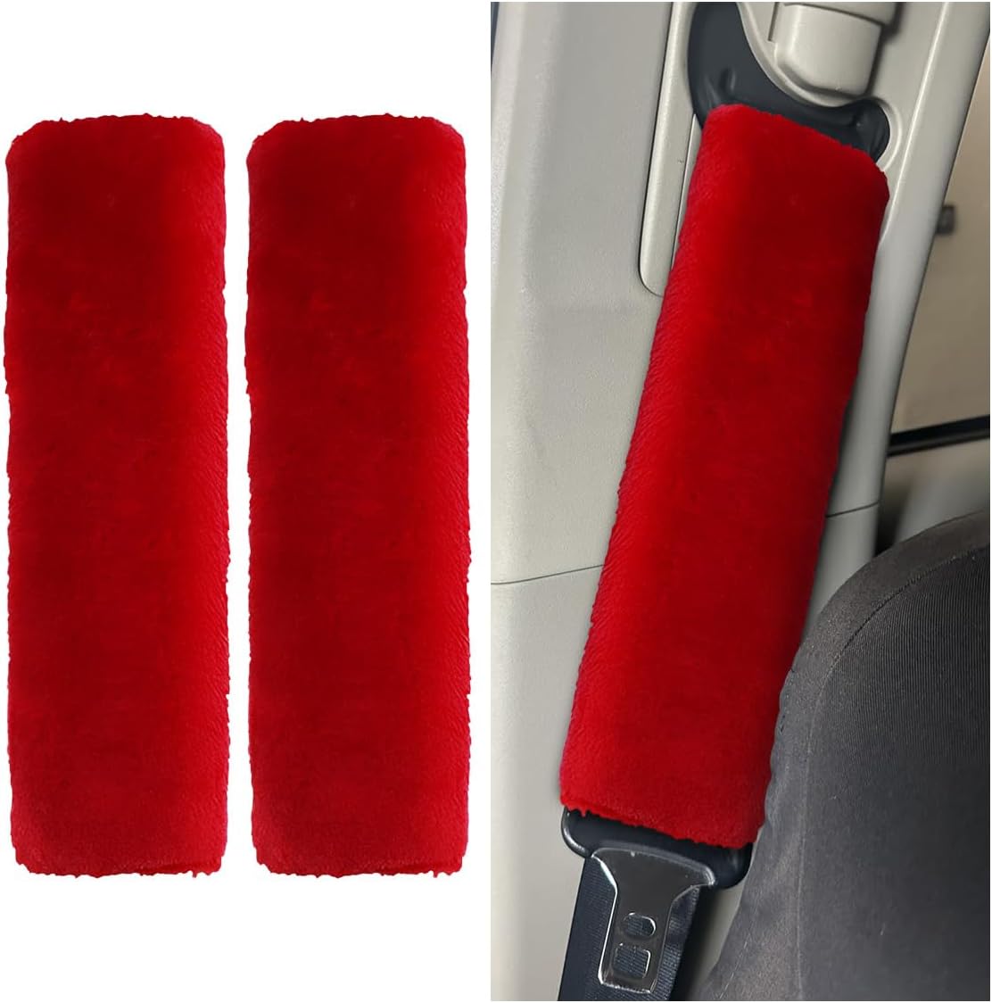 2PCS Car Seat Belt Cover Pads - Soft Faux Sheepskin Seat Belt Shoulder Strap Cover Harness Pad for Comfortable Driving - Universal Fluffy Car Seatbelt Cushion Protect Shoulder&Neck (Black)