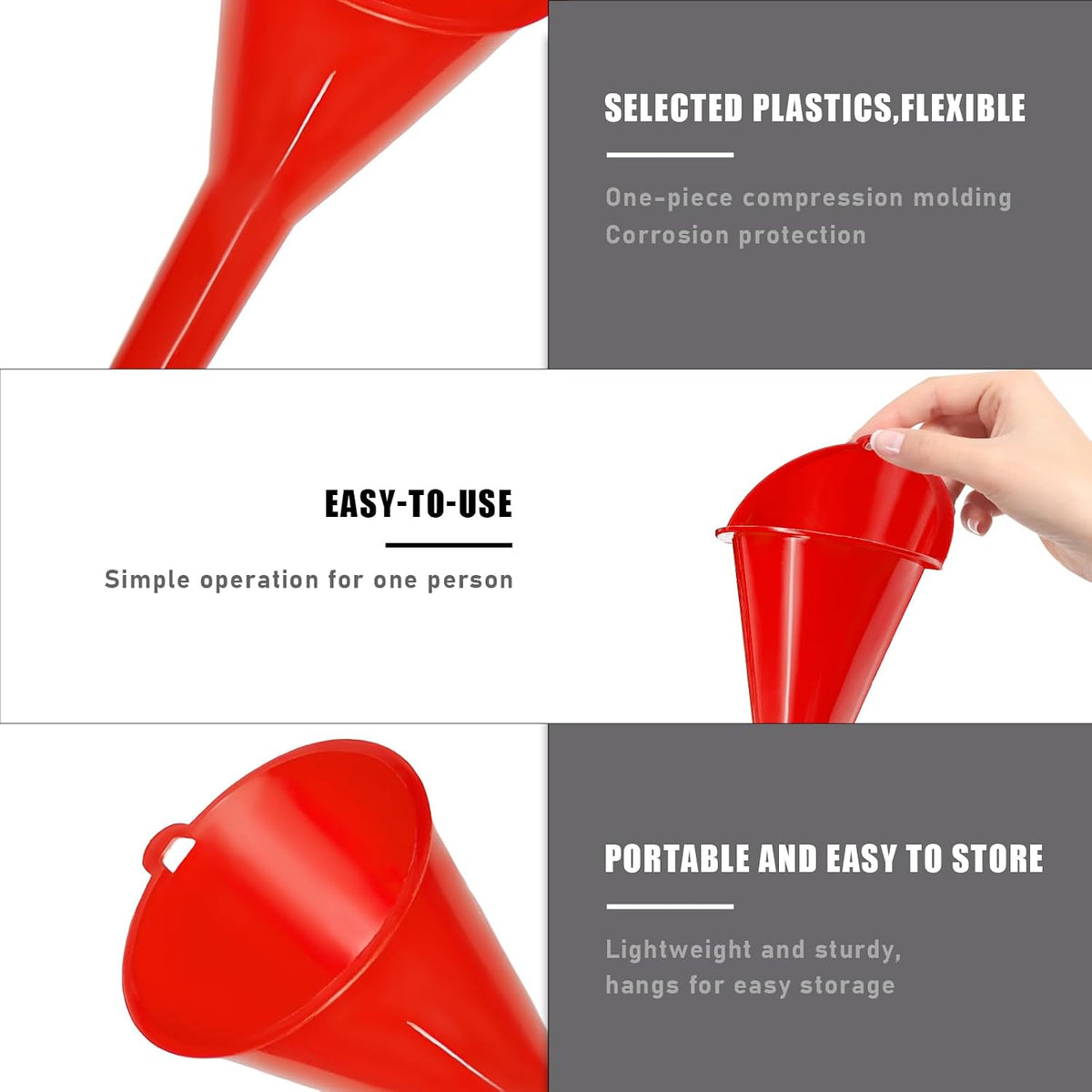 DXNQ Oil Funnel, Automotive Multi-Function Plastic Fuel Funnel with Long Neck, Universal Engine Oil Funnel for Filling Oils Gas Lubricants and Fluids, Car Accessories (Black)