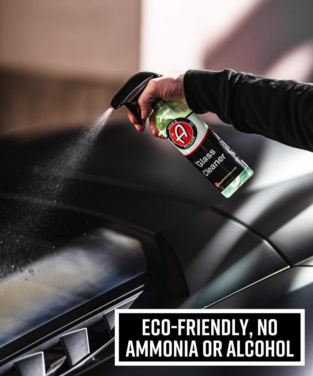 Adam's Polishes Glass Cleaner - Steak Free Car Wash Window Cleaner, All-Natural Streak Free Formula For Car Cleaning, Safe On Tinted & Non-Tinted Glass, Won't Strip Car Wax or Coating