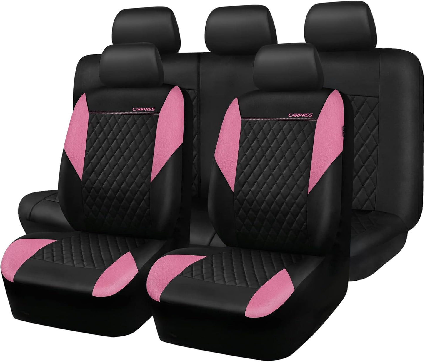 CAR PASS Quilting Leather Seat Cover Two Front Seats Only, Universal Fit Automotive Front Seat Covers Waterproof Deluxe PU Premium Vinyl Luxury for Cars Sedan Van SUV Airbag Compatible 2 Pieces,Black