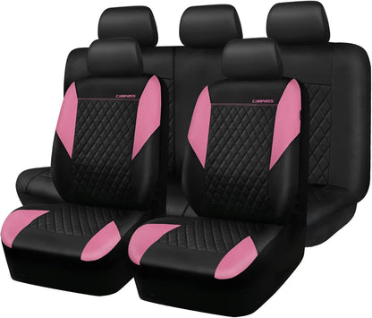 CAR PASS Quilting Leather Seat Cover Two Front Seats Only, Universal Fit Automotive Front Seat Covers Waterproof Deluxe PU Premium Vinyl Luxury for Cars Sedan Van SUV Airbag Compatible 2 Pieces,Black