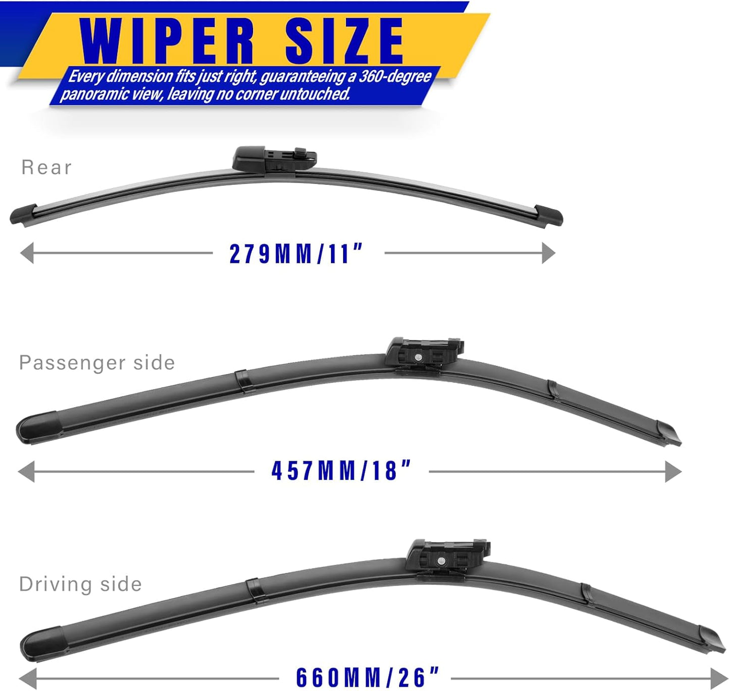 3 wipers Replacement for 2019-2023 2024 2025 2026 Subaru Forester, Windshield Wiper Blades Original Equipment Replacement - 26"/17"/14" (Set of 3) - Colors B