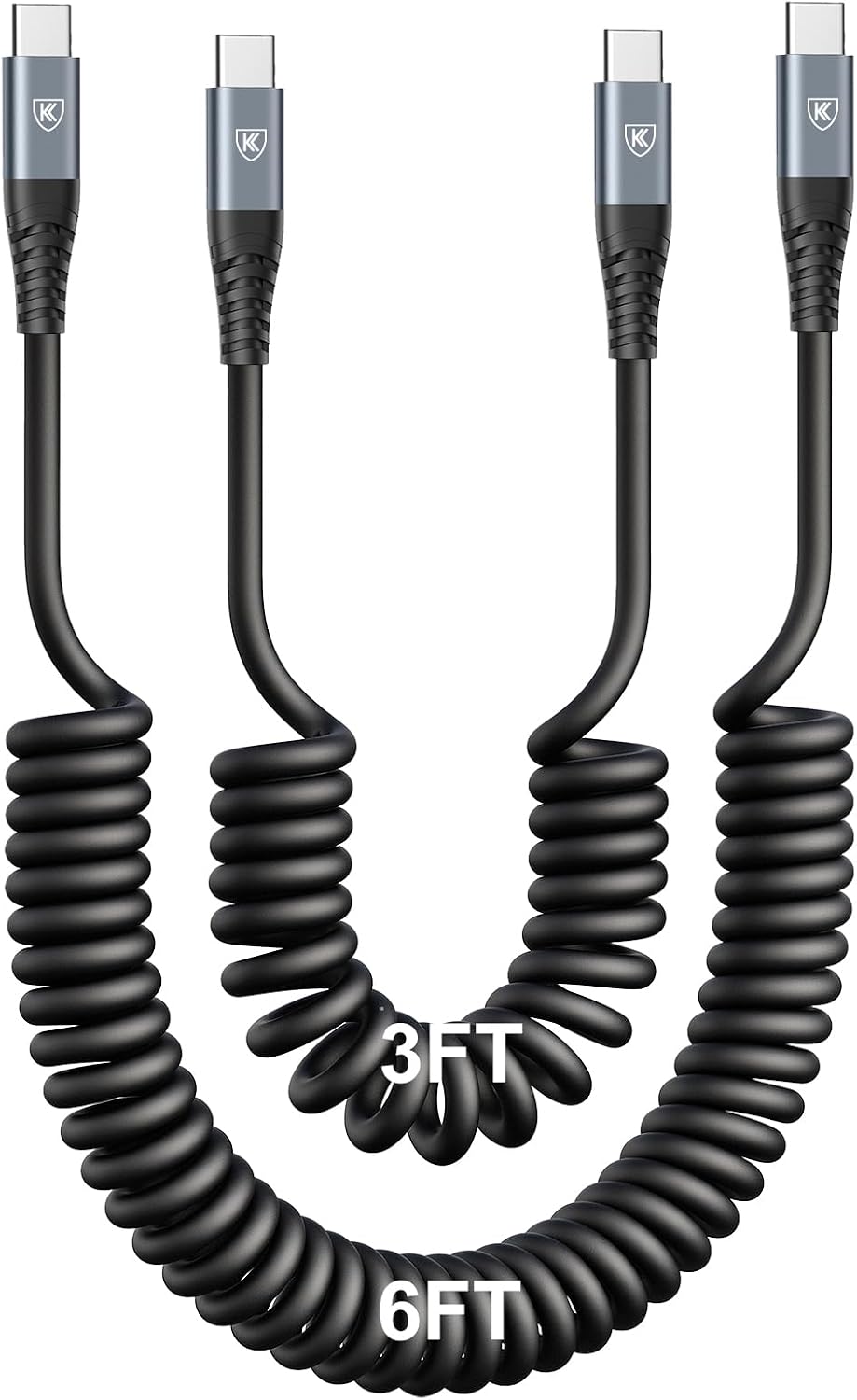 USB C to C Cable 3ft 2Pack Coiled USB C Charger Cable for Car Type C Fast Charging Cable for iPhone 17/16/15/Plus/Pro/Pro Max/Samsung Galaxy S23