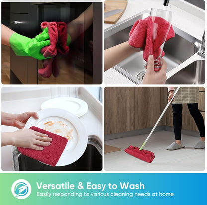 HOMEXCEL Microfiber Cleaning Cloth 210GSM, Pack of 12, Size:11.5" x 11.5", Ultra-Soft, High-Density Non-Abrasive Cleaning Towels for Cars, Glass, Kitchen, Reusable Rags, Blue/Green/Yellow/Pink