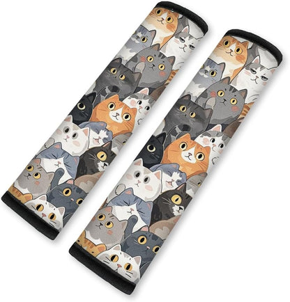 2Pcs Soft Auto Seat Belt Cover Pad Cute Cat Print Colorful Car Seatbelt Shoulder Cushion for Comfortable Driving, Compatible with All Cars' Seatbelt and Backpack Straps