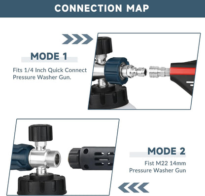 Sooprinse Short Pressure Washer Gun With Foam Cannon, High Pressure Snow Foam Lance, 1/4 Inch Quick Connector, Power Washer Blaster, Car Wash Mitt, 3000 PSI, 1 Liter