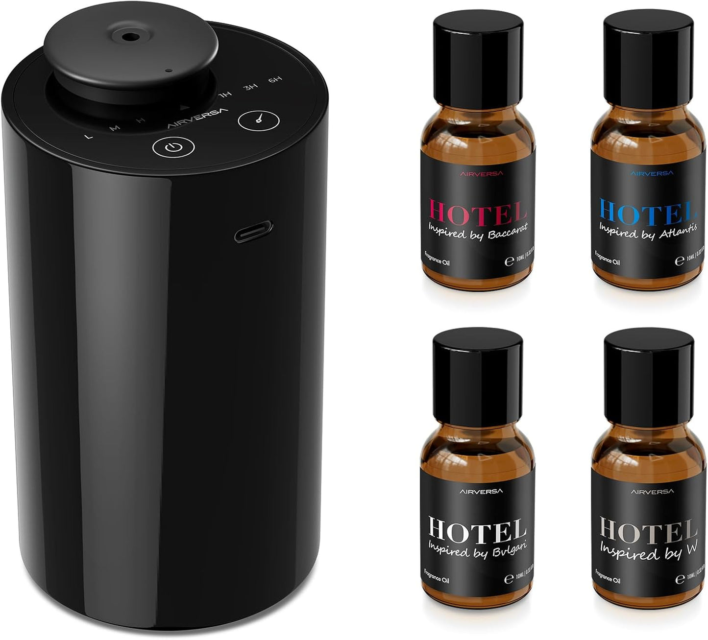 Airversa Waterless Diffuser for Essential Oil, Car Diffsuer, Battery Operated Nebulizer, 0.7 Fl Oz/ 20mL, Mini Scent Air Machine, 3 Timers & 3 Mist Levels for Home, Room, Car, Office - AN6 Black