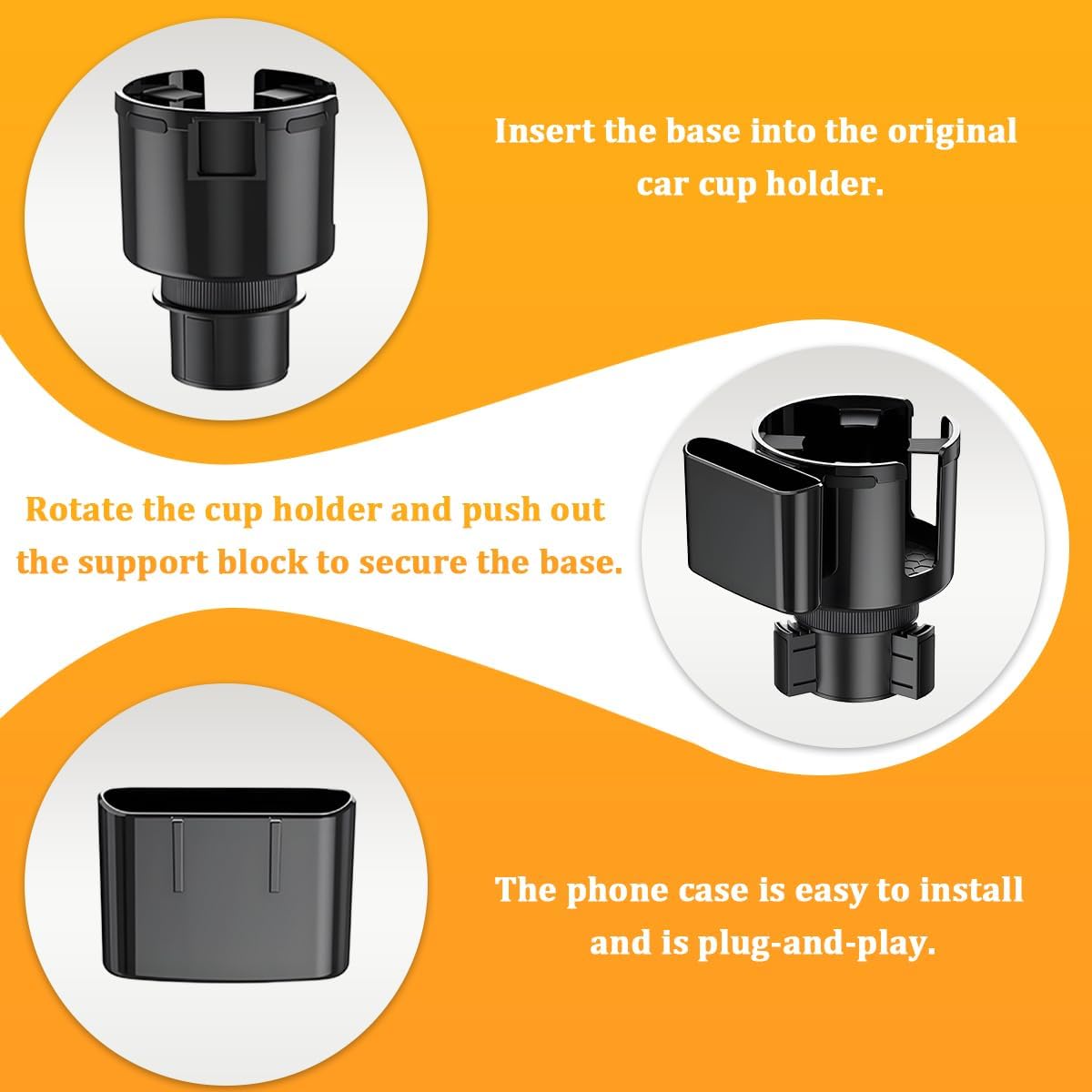 Car Cup Holder Expander, 2 in 1 Expandable Base Vehicle Cupholder Adapter with Phone Holder, Automotive Interior Water Bottle Insert Extender, Universal for SUV RV Truck