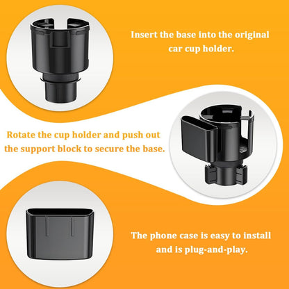 Car Cup Holder Expander, 2 in 1 Expandable Base Vehicle Cupholder Adapter with Phone Holder, Automotive Interior Water Bottle Insert Extender, Universal for SUV RV Truck