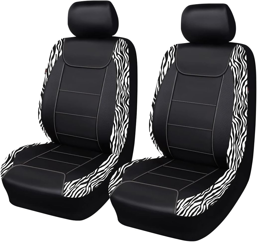 Flying Banner Carbon Fiber Leather Vehicle Seat Covers, Leopard Gray Black, Universal Fit - 8PCS