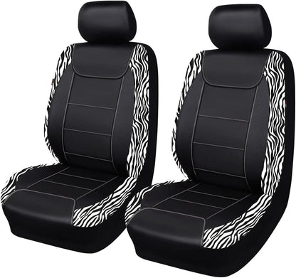 Flying Banner Carbon Fiber Leather Vehicle Seat Covers, Leopard Gray Black, Universal Fit - 8PCS