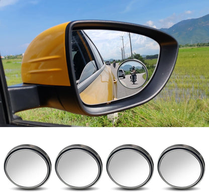 4PCS Car Blind Spot Mirror, 360° Wide Angle Convex Mirrors with Adjustable Frame, 2" Round Rear View Mirror, Adhesive HD Glass Side Mirror for Most Cars Trucks SUVs (Black)