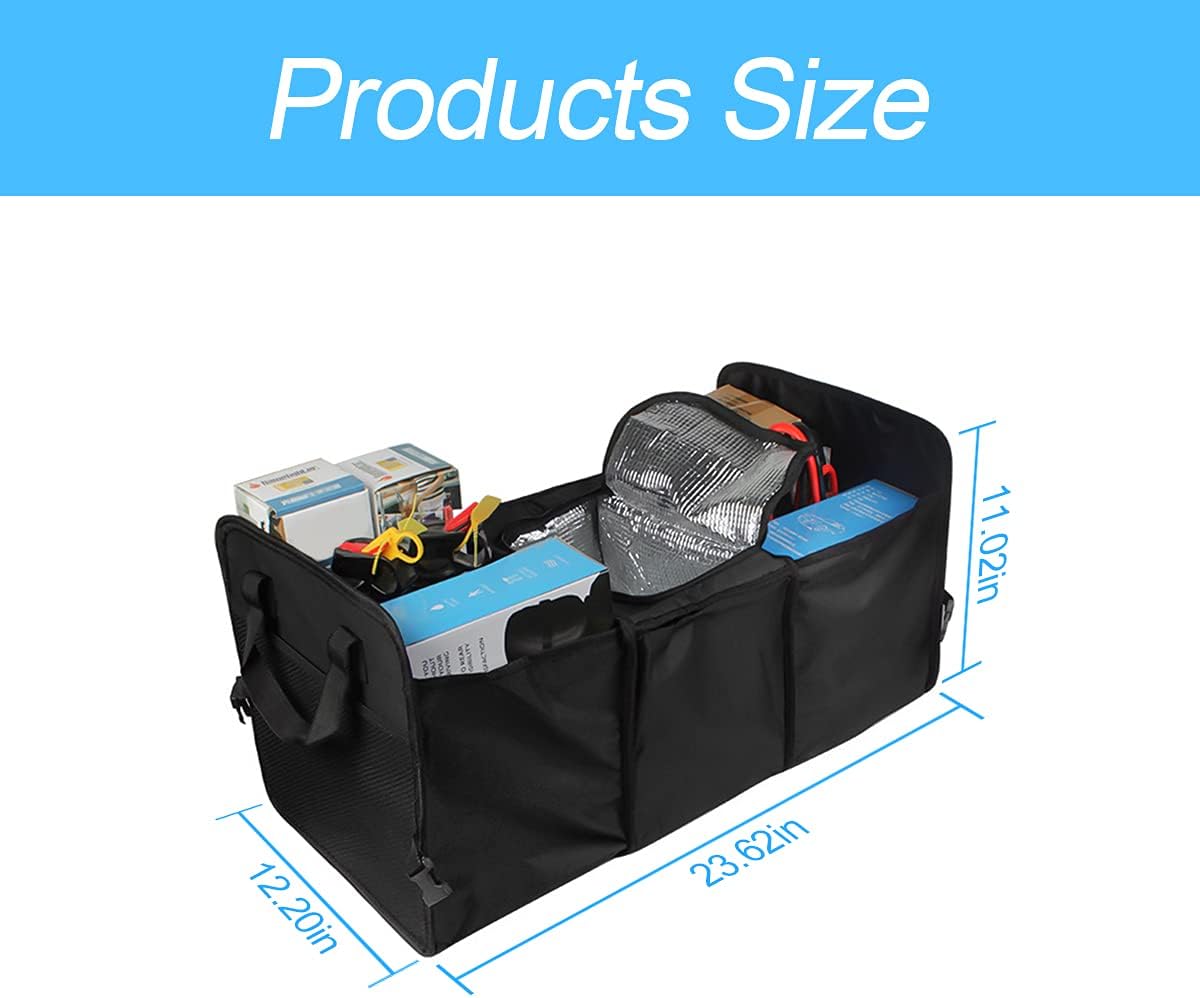 Car Trunk Organizer, Portable Foldable Waterproof Auto Storage Bag with 3 Compartments, Collapsible Cargo Trunk Groceries Organizer, Car Accessories Universal for SUV, Truck, Van, Sedan (Black2)