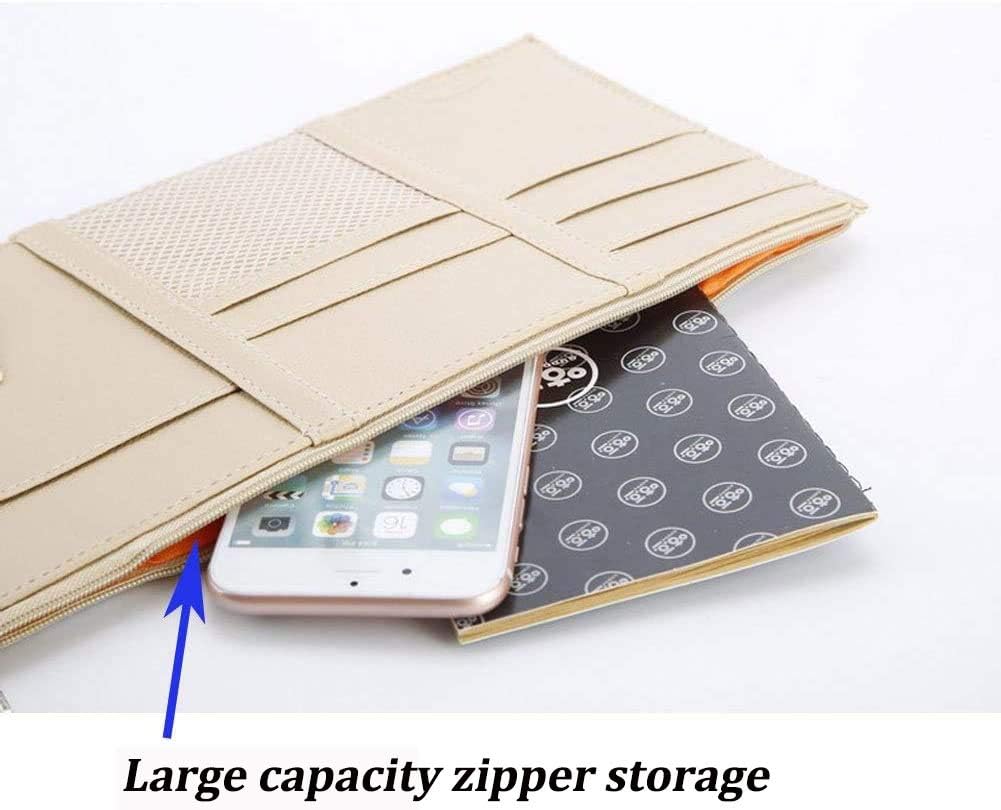 Car Visor Organizer, Auto Interior Accessories, Car Truck SUV Storage Pouch Holder, with Multi-Pocket Net Zipper (Black)