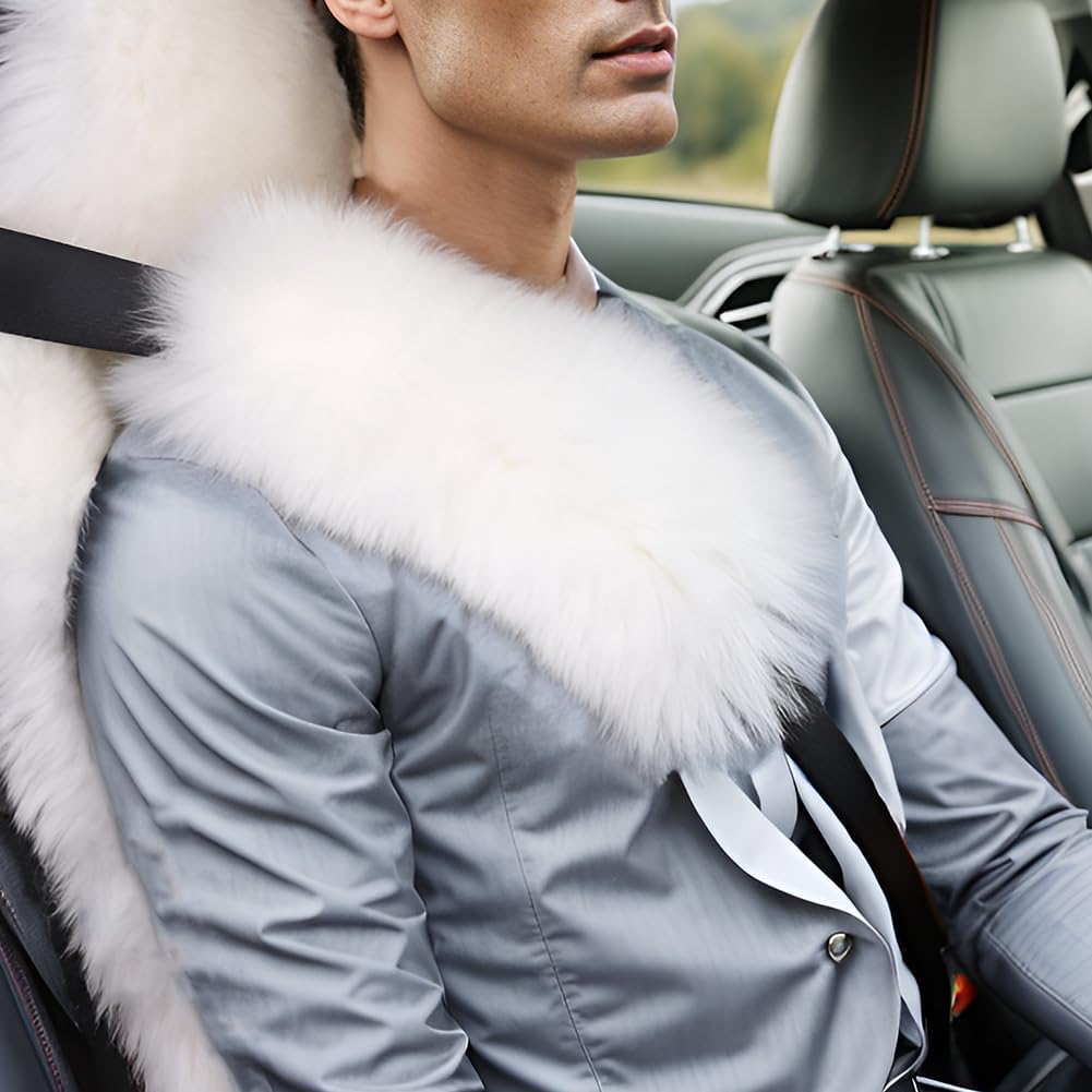 OGLAND Authentic Sheepskin Car Seat Belt Pad,2 Pack Soft Seat Belt Cover for Shoulder Pad Neck Cushion Protector Car Accessories by Genuine Natural Merino Wool (Misty Gray) - Colors B
