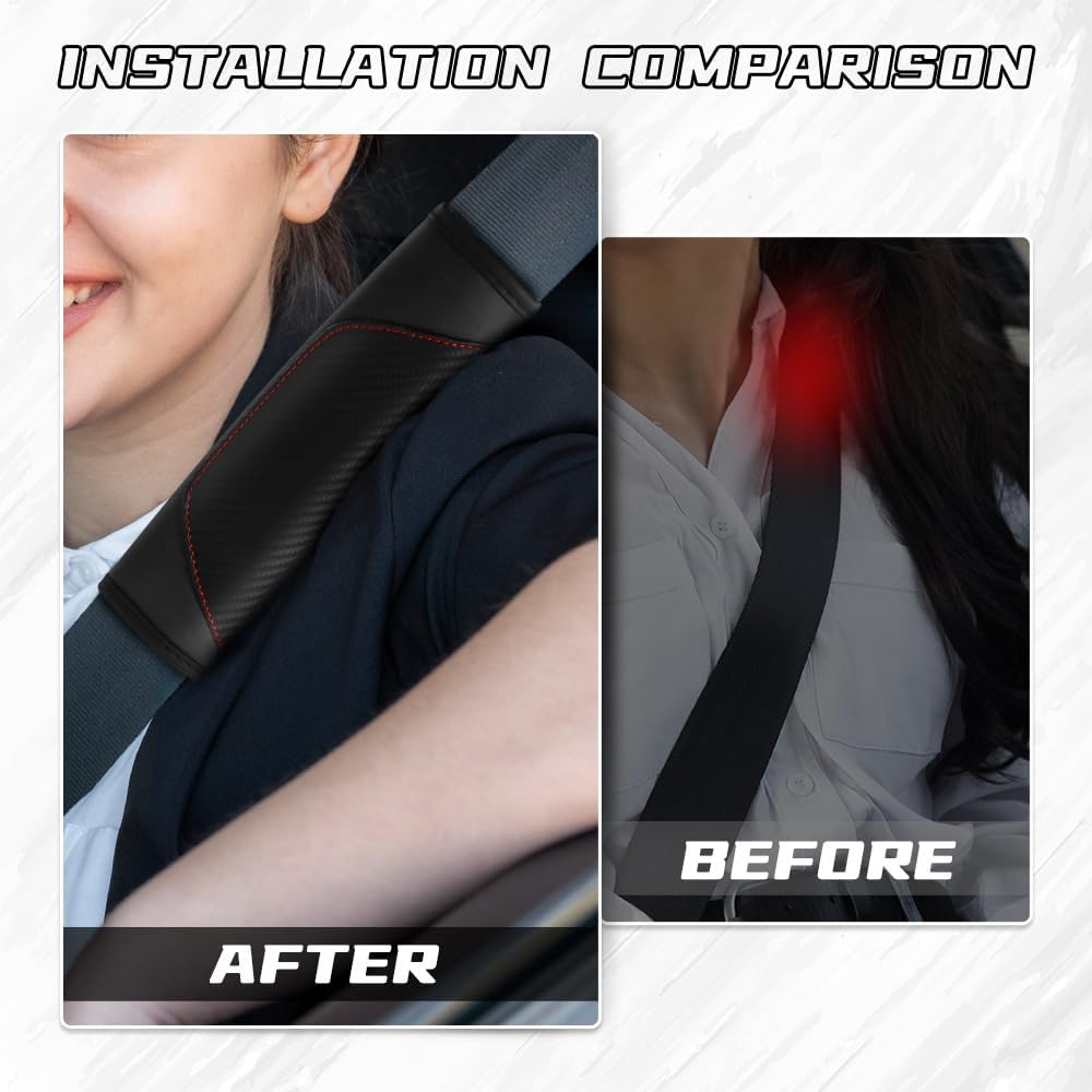 2PCS Car Seat Belt Cover Pad, Soft Carbon Fiber Leather Seatbelt Shoulder Protector for a More Comfortable Driving, Universal Safety Belt Strap Cover to Protect Your Neck (Blue)