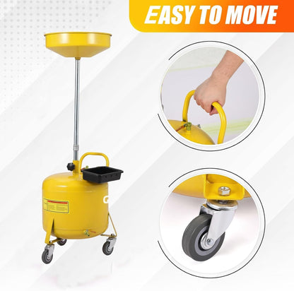 Garvee 8 Gallon Portable Waste Oil Drain Tank, Oil Lift Drain Pan Air Operated Drainer, Fluid Fuel Drainage Adjustable Funnel Height with Wheels