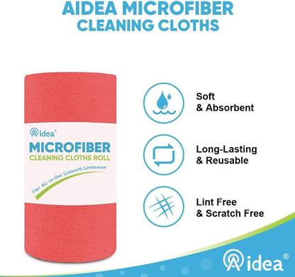 AIDEA Microfiber Cleaning Cloth Roll, Grey 75PK, Reusable Paper Towels Tear Away Cloth, Microfiber Towels for Cars, Wash Cloths, Lint Free Rags for House, Kitchen,Window,Cleaning Supplies 11.5"×11.5"