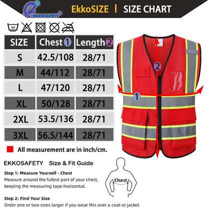 Reflective Mesh Safety Vest for Men Women with 5 Pockets and Zipper Front High Visibility Mesh Vest Hi Vis Construction Work Vest,Meets ANSI/ISEA Standards(EK175-Yellow-L)
