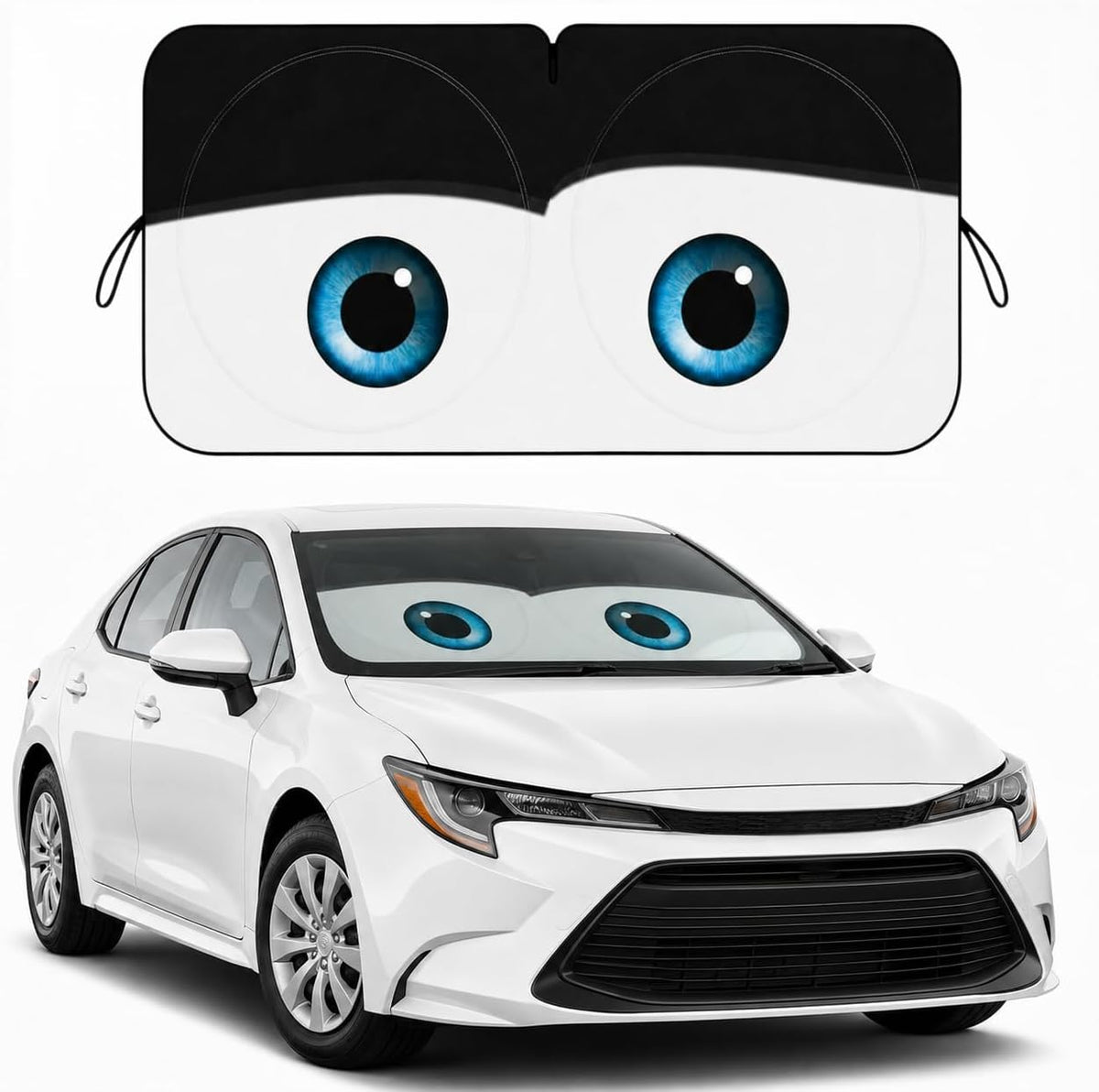 Car Windshield Sun Shade, Funny Cartoon Eyes Sun Visor for Car Windshield Universal Fits Sedan Compact Car Hatchback SUV, UV Heat Protection - 59 x 27.5