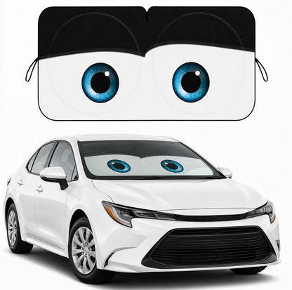 Car Windshield Sun Shade, Funny Cartoon Eyes Sun Visor for Car Windshield Universal Fits Sedan Compact Car Hatchback SUV, UV Heat Protection - 59 x 27.5