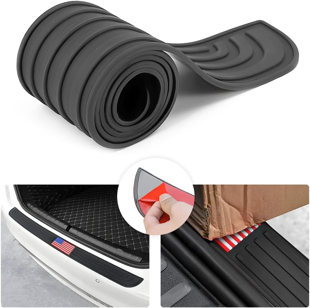 Car Rear Bumper Protector Guard, Anti-Scratch Abrasion Rubber Trunk Door Entry Sill Guard, Non-Slip Vehicle Trim Cover Protection Strip, Car Accessories for Most Cars and SUV (Black/Red/35.4" x2.7)