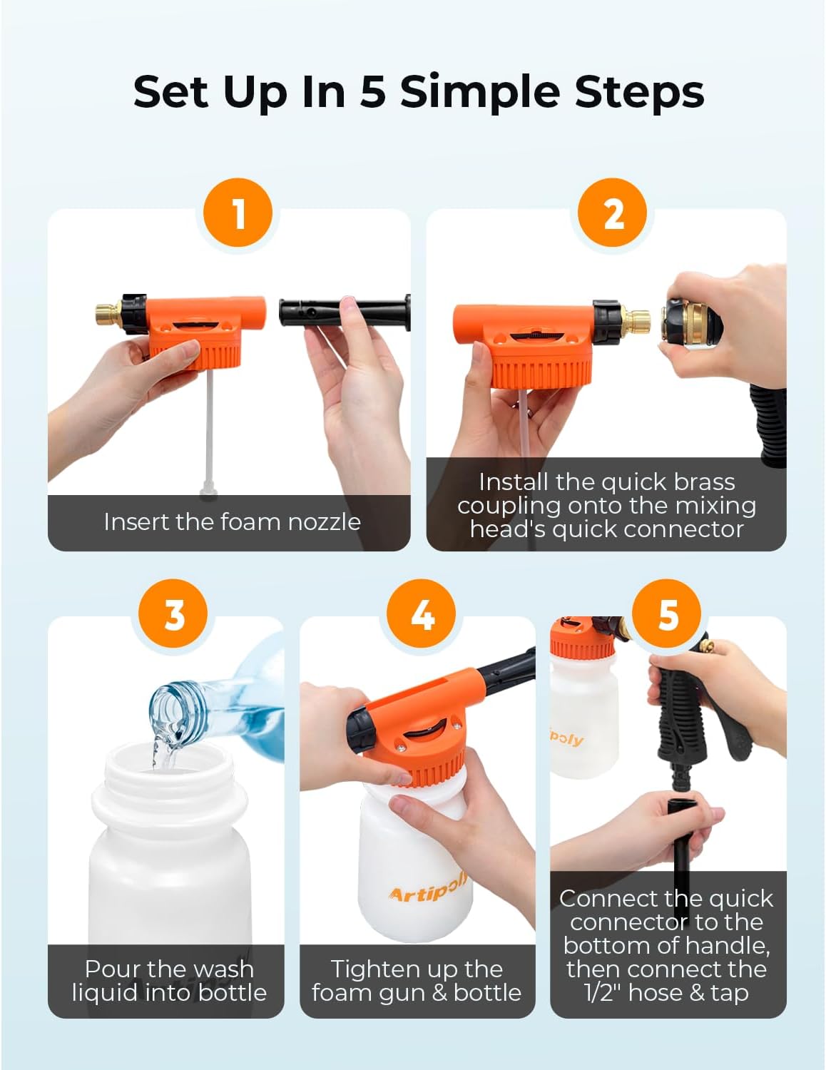 ARTIPOLY Car Wash Foam Gun + Microfiber Wash Mitt - Car Foam Sprayer - Foam Cannon for Hose - Spray Foam Gun Cleaner - Snow Foam Blaster for Cars, Boats, RVs, Foam Cannon Connects to Any Garden Hose