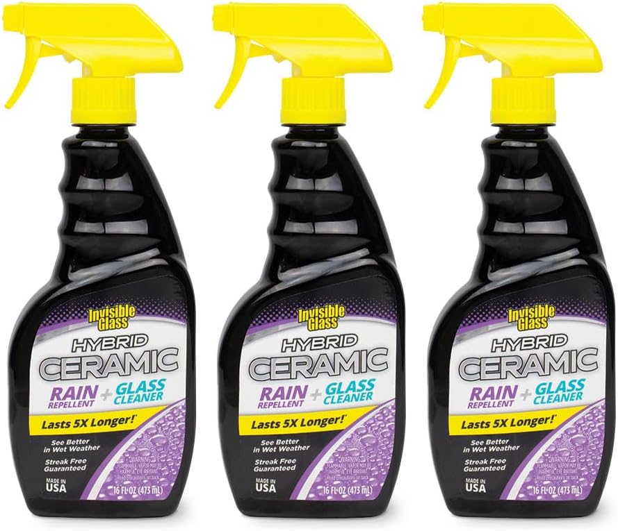 Invisible Glass 92183 Hybrid Ceramic Rain Repellent and Glass Cleaner – Cleans & Protects Car Windows and Windshields with Long-Lasting Water-Repellent Si02 Technology – 16 fl oz
