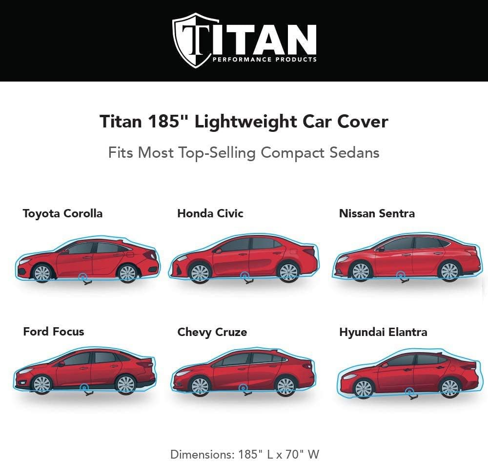Titan Jet Black Poly 210T Car Cover for Sedans 186-202". Waterproof, UV Protection, Scratch Resistant, Driver-Side Zippered Opening. Fits Camry, Accord and More.