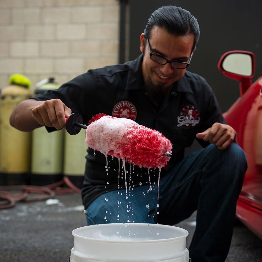 Chemical Guys Red Rocket Detailing Brush - Flexible Long-Reach Wheel and Rim Cleaning Tool for Cars, Trucks, SUVs, Motorcycles, and RVs - Safely Cleans Tight Spaces, Spokes, and Crevices