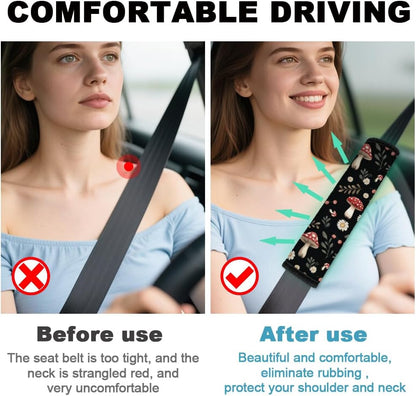2Pcs Soft Auto Seat Belt Cover Pad Cute Cat Print Colorful Car Seatbelt Shoulder Cushion for Comfortable Driving, Compatible with All Cars' Seatbelt and Backpack Straps