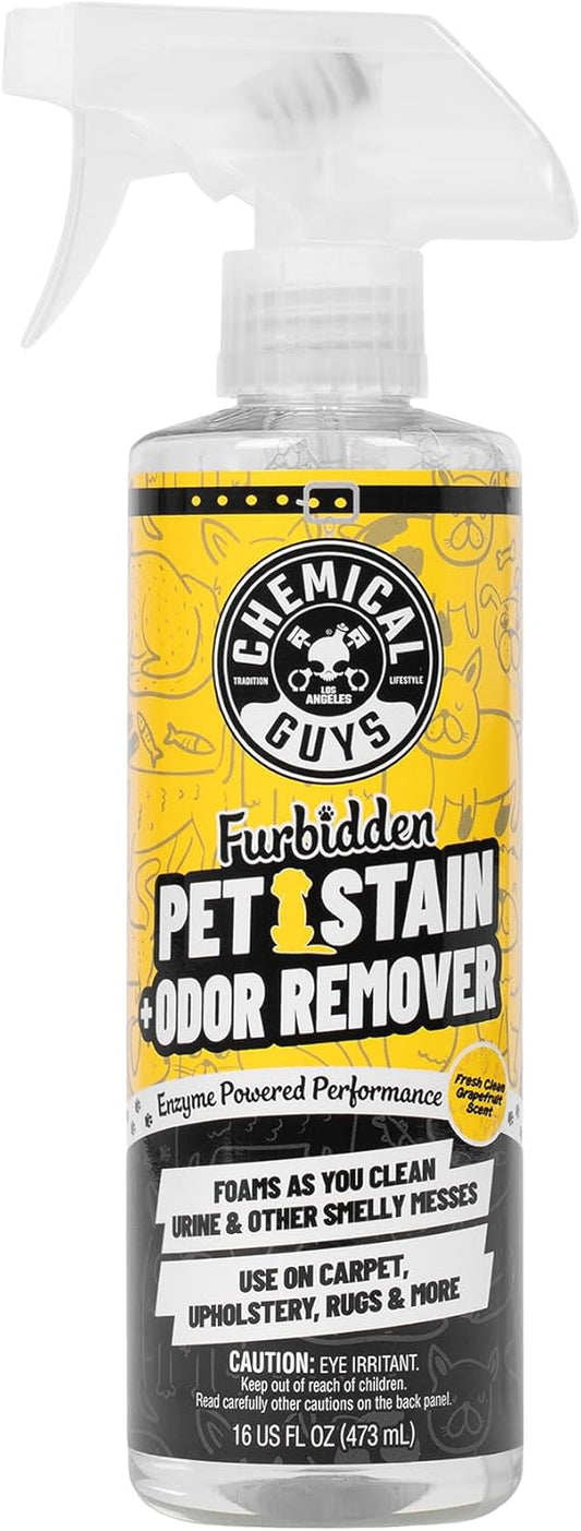 Chemical Guys Furbidden Pet Stain Remover for Car & Home, Carpet & Upholstery Cleaner, Eliminates Pet Odors & Stains from Urine & Vomit, Multi-Surface Pet Odor Neutralizer - 16 oz