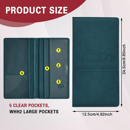 Car Registration and Insurance Holder, Registration and Insurance Card Holder, Auto Glove Box Organizer with Magnetic Shut, PU Leather Automobile Documents Wallet for Cards (Dark Green)