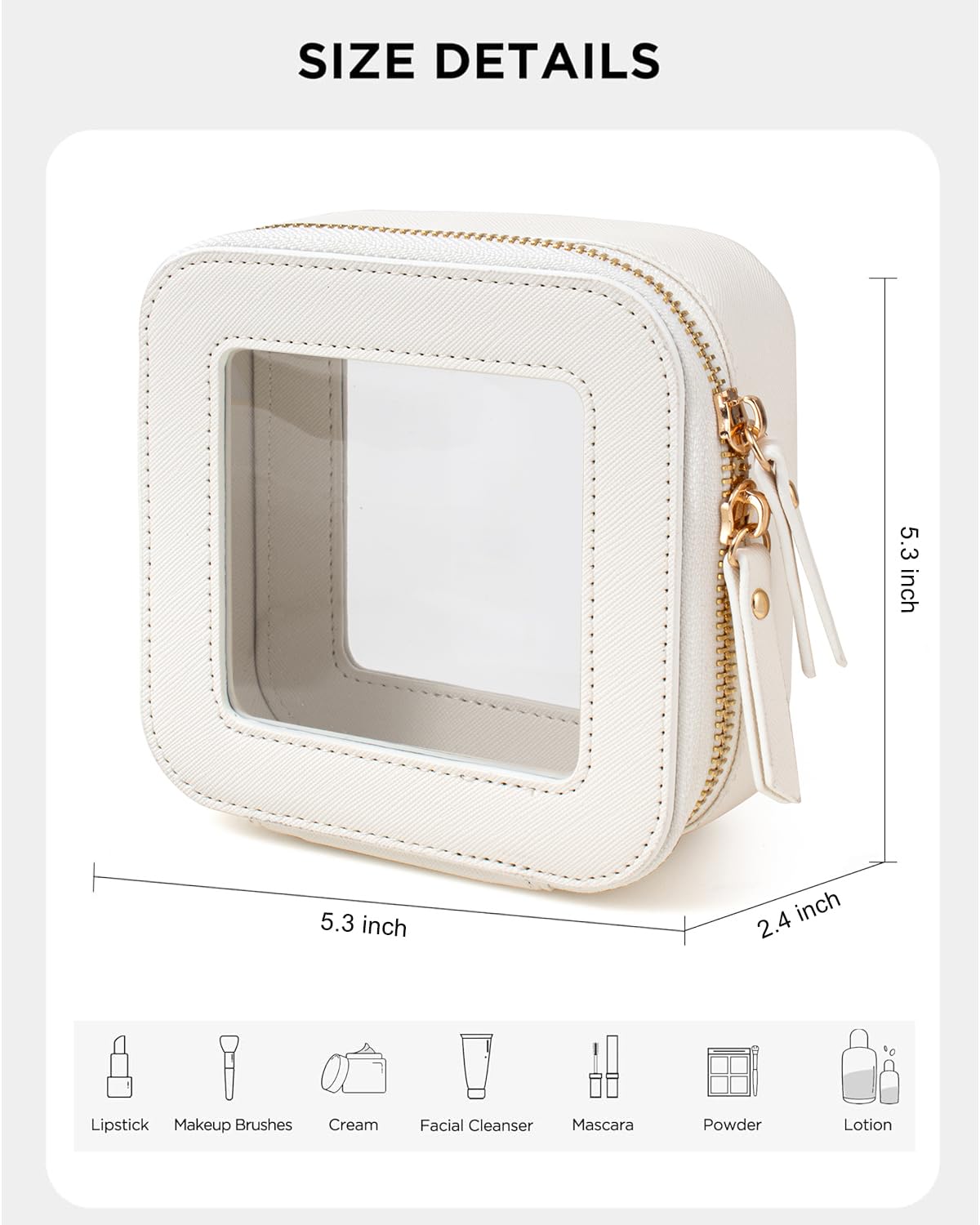 LETGO Clear Makeup Bags, TSA Approved Toiletry Bag with Zipper, Clear Makeup Organizer Fit Carry-on Travel Essentials,Clear Cosmetic Bags for Women Men (C-Beige)