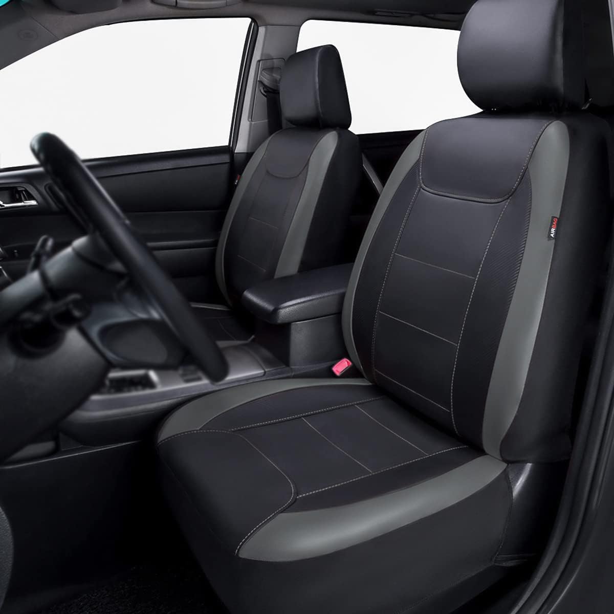 Flying Banner Carbon Fiber Leather Vehicle Seat Covers, Leopard Gray Black, Universal Fit - 8PCS