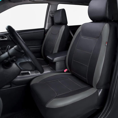 Flying Banner Carbon Fiber Leather Vehicle Seat Covers, Leopard Gray Black, Universal Fit - 8PCS