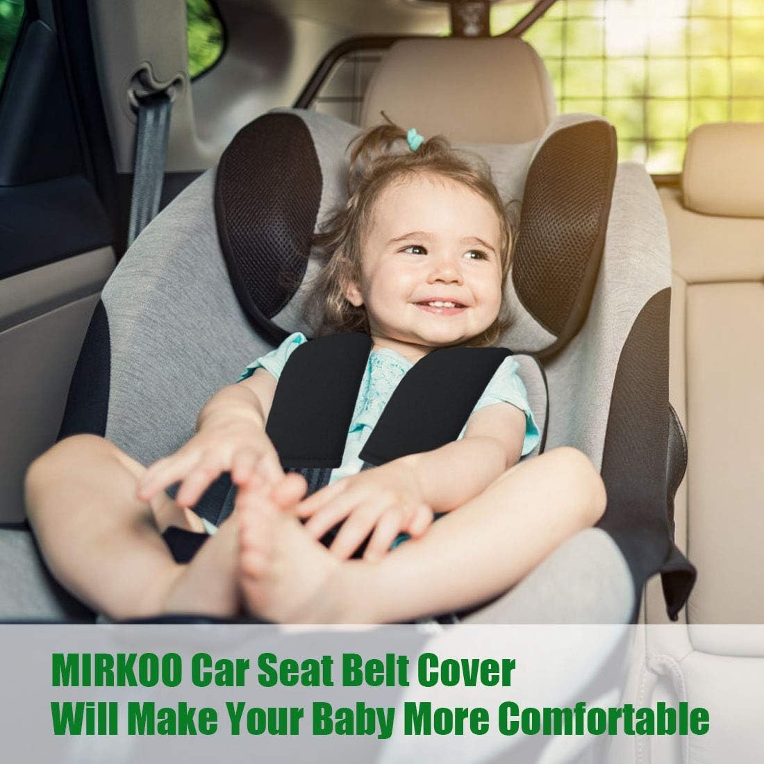 MIRKOO Car Seat Belt Cover Pad, 2-Pack Soft Car Safety Seat Belt Strap Shoulder Pad for Adults and Children, Suitable for Car Seat Belt, Backpack, Shoulder Bag, Upholstery for Vehicles (Black)