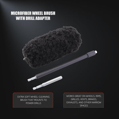 Drill Wheel Brush, Drill Microfiber Wheel Brush, SPTA 1 Pc Soft Microfiber Extended Reach Rim Drill Wheel Brush,with 1 adddtional Drill Adapter for Electric Drill -DF068