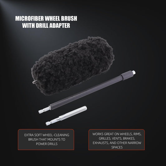 Drill Wheel Brush, Drill Microfiber Wheel Brush, SPTA 1 Pc Soft Microfiber Extended Reach Rim Drill Wheel Brush,with 1 adddtional Drill Adapter for Electric Drill -DF068