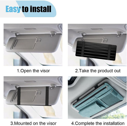 Suede Car Sun Visor Organizer with Multi-Pocket Net Zipper, Glasses Case, Sunglass Holder (Grey)