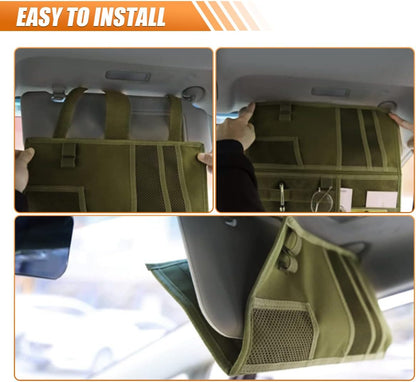 ZIMISI Tactical Molle Car Visor Organizer, 600D Oxford Cloth Truck Visor Molle Panel Sunshade Storage Pouch Holder with Multi-Pocket, Tactical Gear Car Sun Visor Organizer for Most Cars (Black)