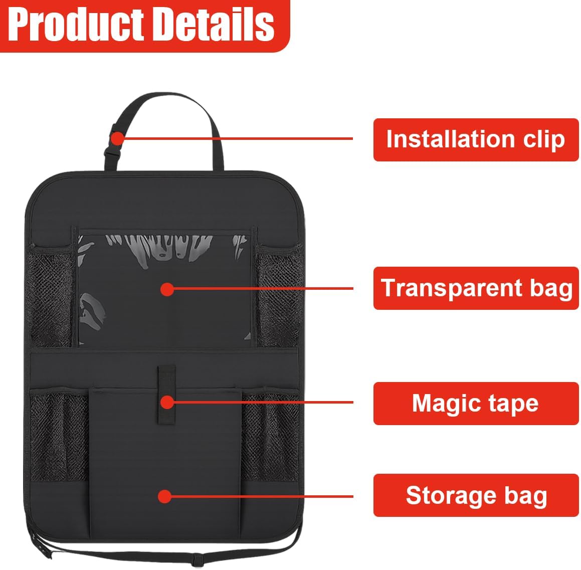 2PCS Car Backseat Organizer, Waterproof Oxford Fabric Car Seat Protector with 10" Touch Screen Tablet Holder and 5 Storage Pockets, Universal Auto Kick Mats Road Trip Accessories (Black)