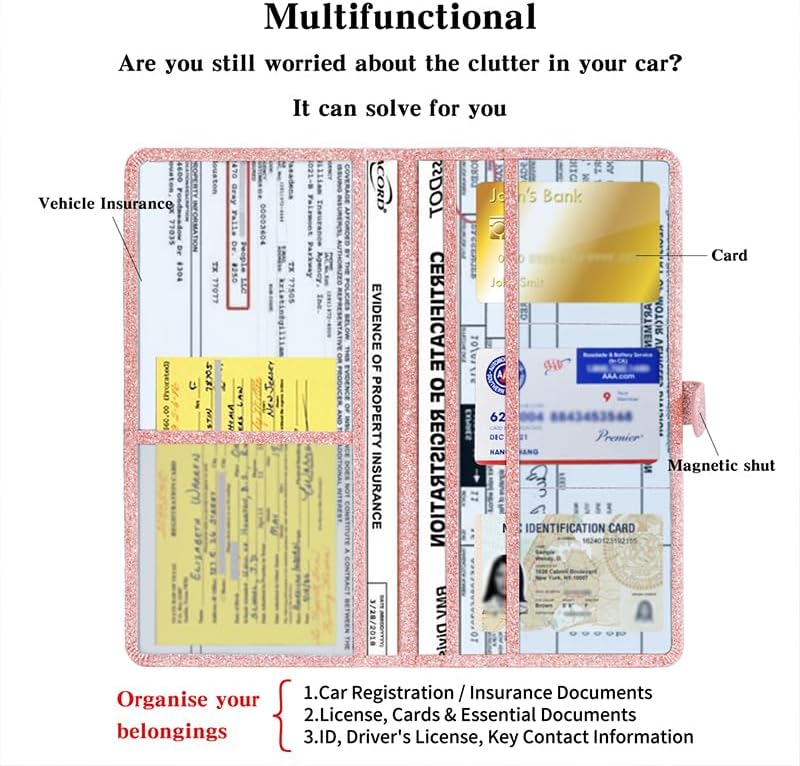 TILDOSAC 2Pack Leather Car Registration and Insurance Card Holder, Car Document Holder for Cards License with Magnetic Shut (Black)