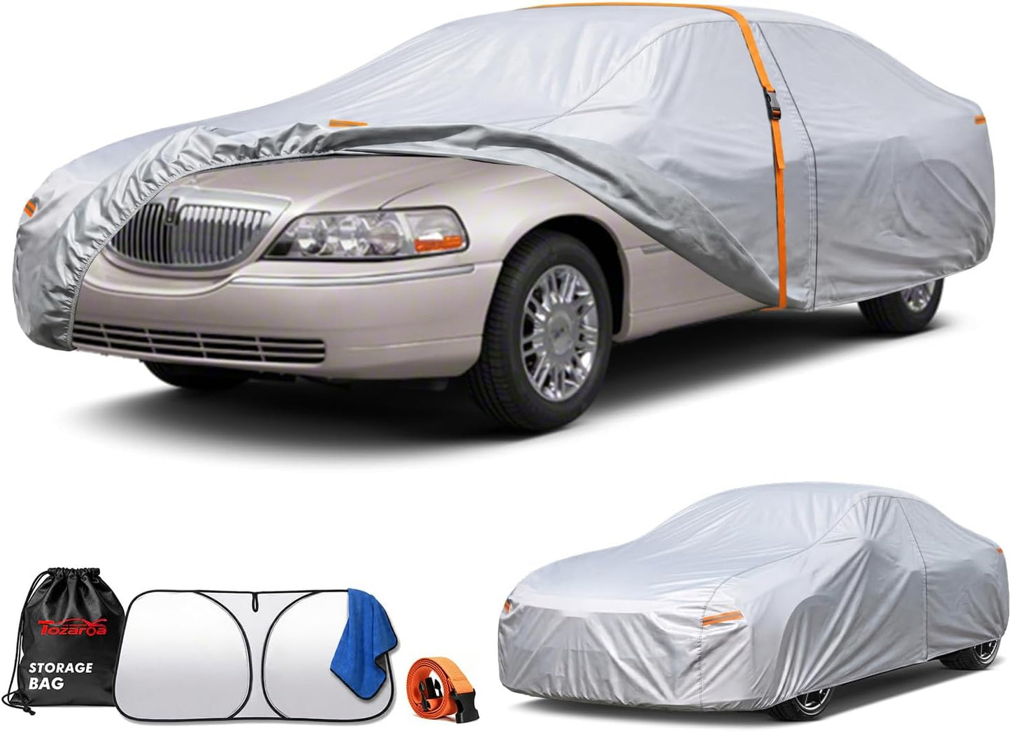 Car Cover Waterproof All-Weather,Heavy-Duty Outdoor Full Exterior Automobiles Sedan/Coupe (Length 186-193 inch) with Windshield Sun Shade Universal Fit Toyota Camry, Tesla Model 3, Accord etc