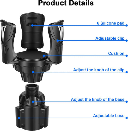 Car Cup Holder Expander, Large Cup Holder Adapter for Car, Water Bottle Holder Extender, Adjustable Drink Holder for Car Fits Yeti, Hydro Flask 24/32oz, Black