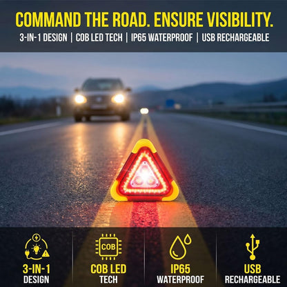 2026 New 3-in-1 Solar Emergency Triangle Warning Light at the Roadside, Portable LED Roadside Triangles with USB Rechargeable, Waterproof Hazard Reflector for Car Breakdowns (1Set, 6.5*7.28inch)