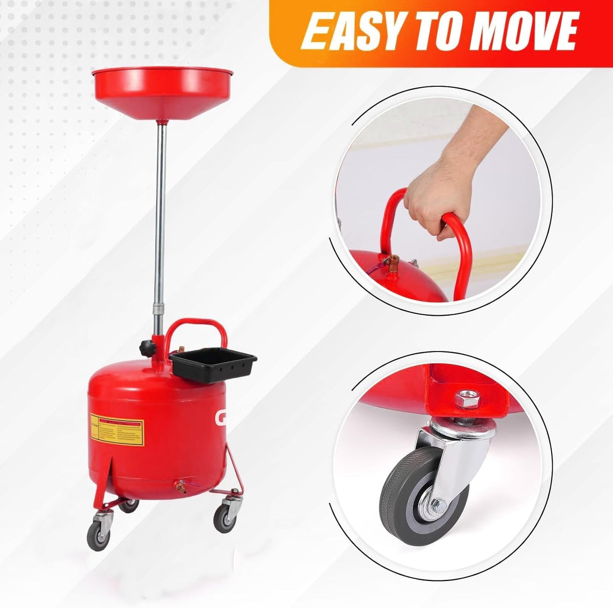 Garvee 8 Gallon Portable Waste Oil Drain Tank, Oil Lift Drain Pan Air Operated Drainer, Fluid Fuel Drainage Adjustable Funnel Height with Wheels